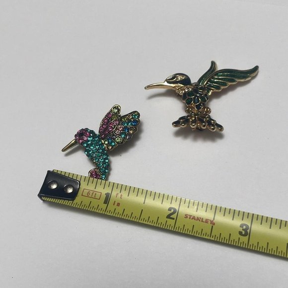 Lot Of 2 Brooch Pins Gold Tone / Hummingbird Birds - Enamel / Rhinestone - Picture 8 of 9